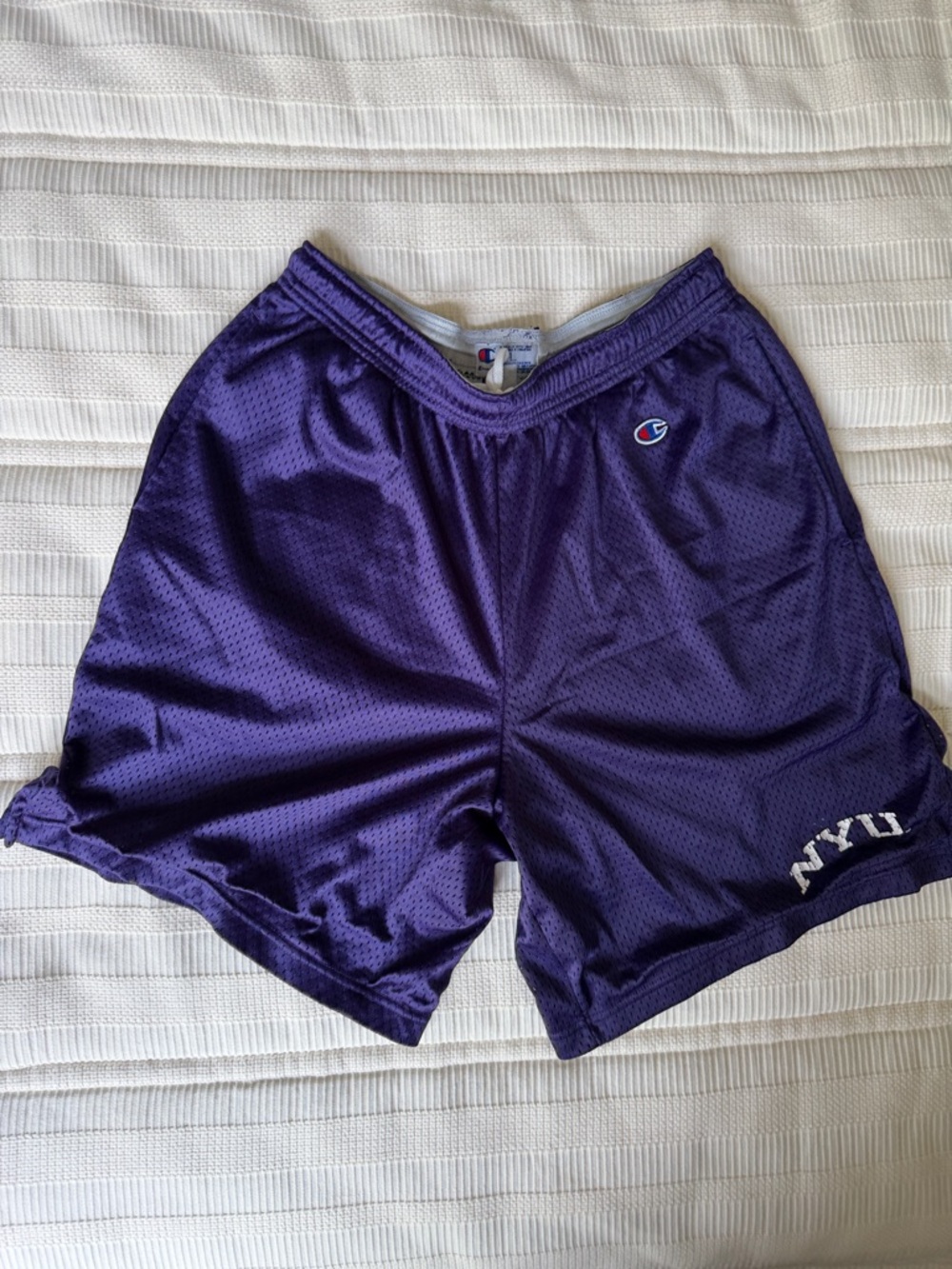 Champion Purple Mesh Athletic Shorts with NYU Logo